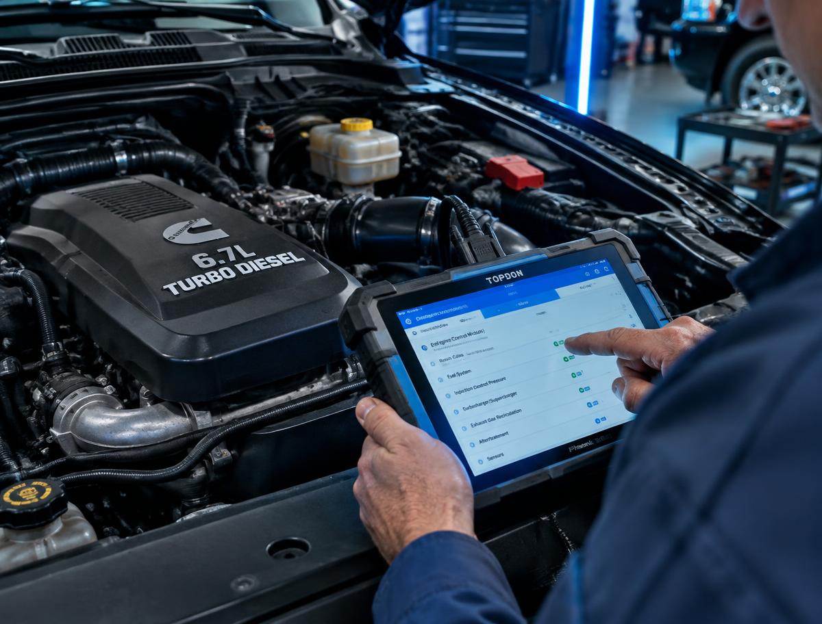 Diagnóstico de motor diesel com scanner em oficina de Santa Rosa RS